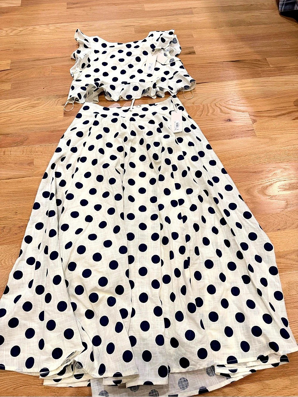 Altar'd State Polka Dot two weeks piece set in ivory & Blue Size AS NWT